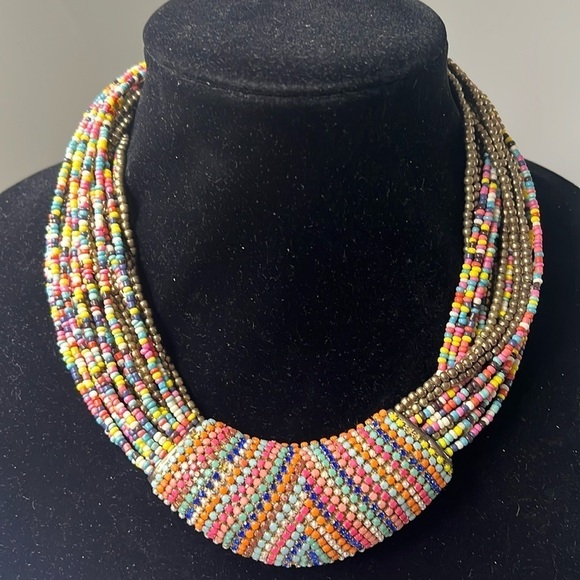 Vintage Multicolor Multi Strand Bead and Copper Necklace - Picture 1 of 8